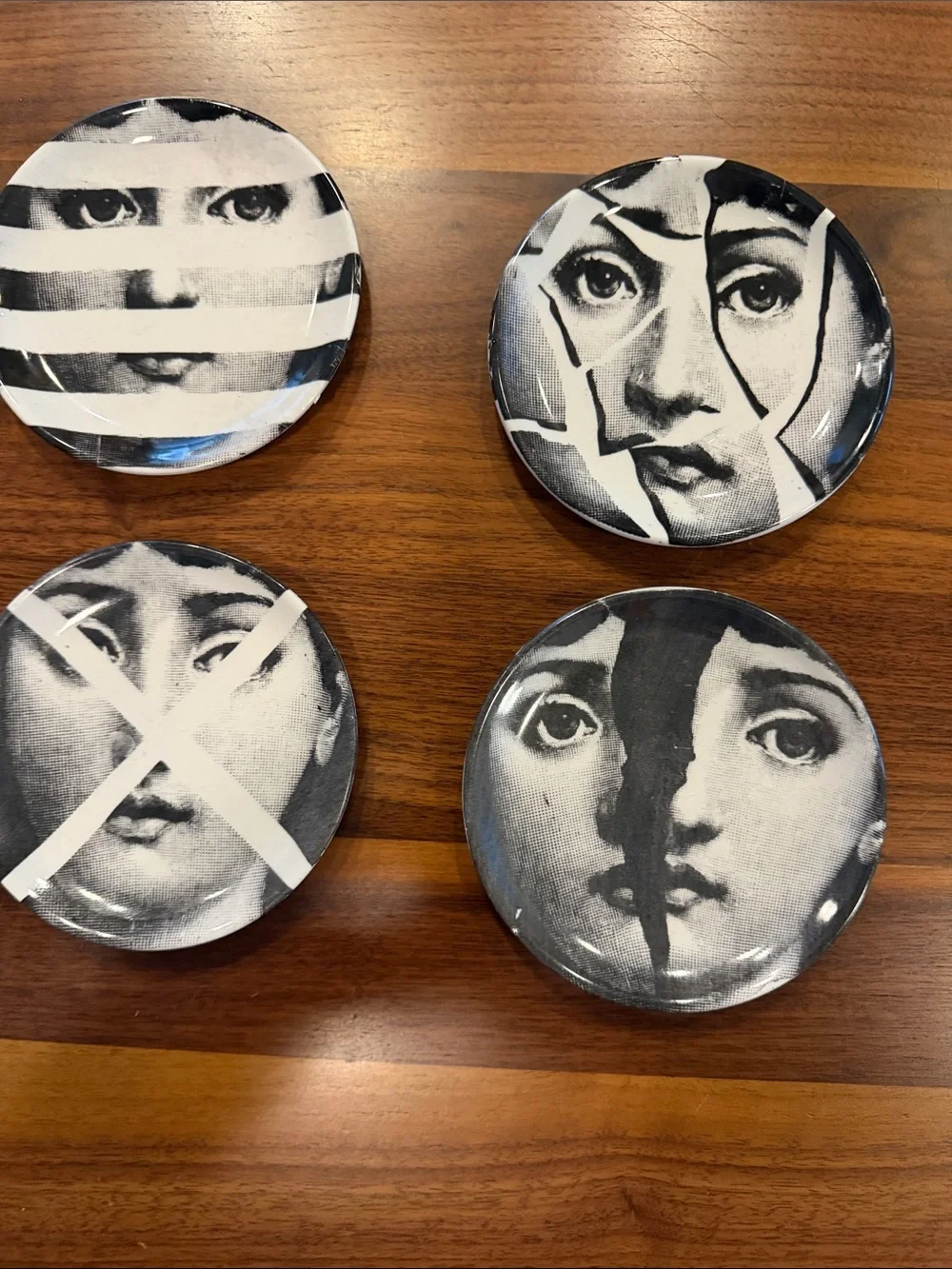 Fornasetti  Tema E Variazioni Black & White Face Coasters - Set of 7